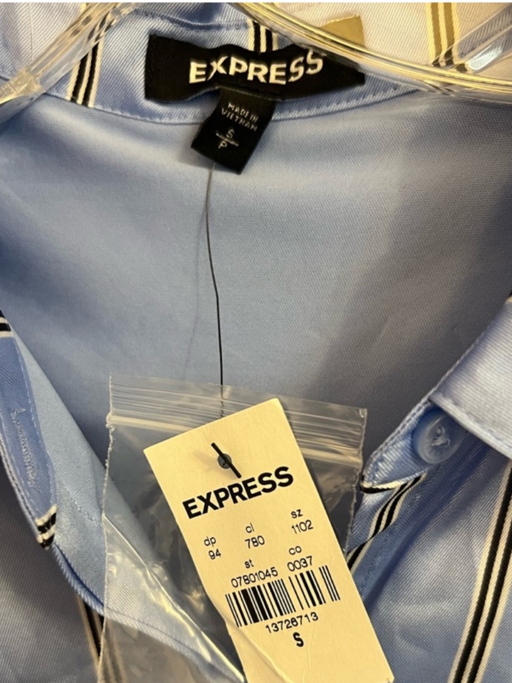 Express Blue and Cream Striped Shirt Dress - Picture 4 of 5